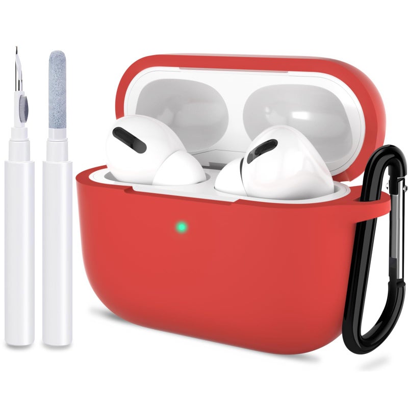 ATUAT for AirPods Pro 1st/2nd Generation Case Cover, Protective Silicone Skin Accessories with Keychain for Women Men for Apple AirPods Pro 2019/2022 Charging Case,Front LED Visible-Red - Image 1